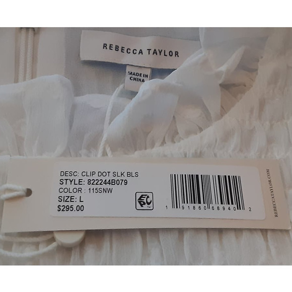 (60% OFF) NWT Rebecca Taylor Women's Clip Dot Silk Blouse Snow Color L MSRP $325 - Picture 7 of 9